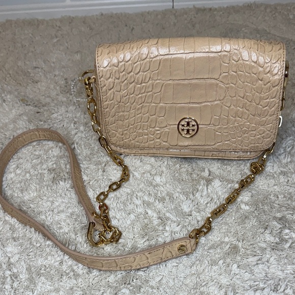 Tory Burch Like New TanCroc-Embossed Tan Crossbody Bag - Picture 1 of 11